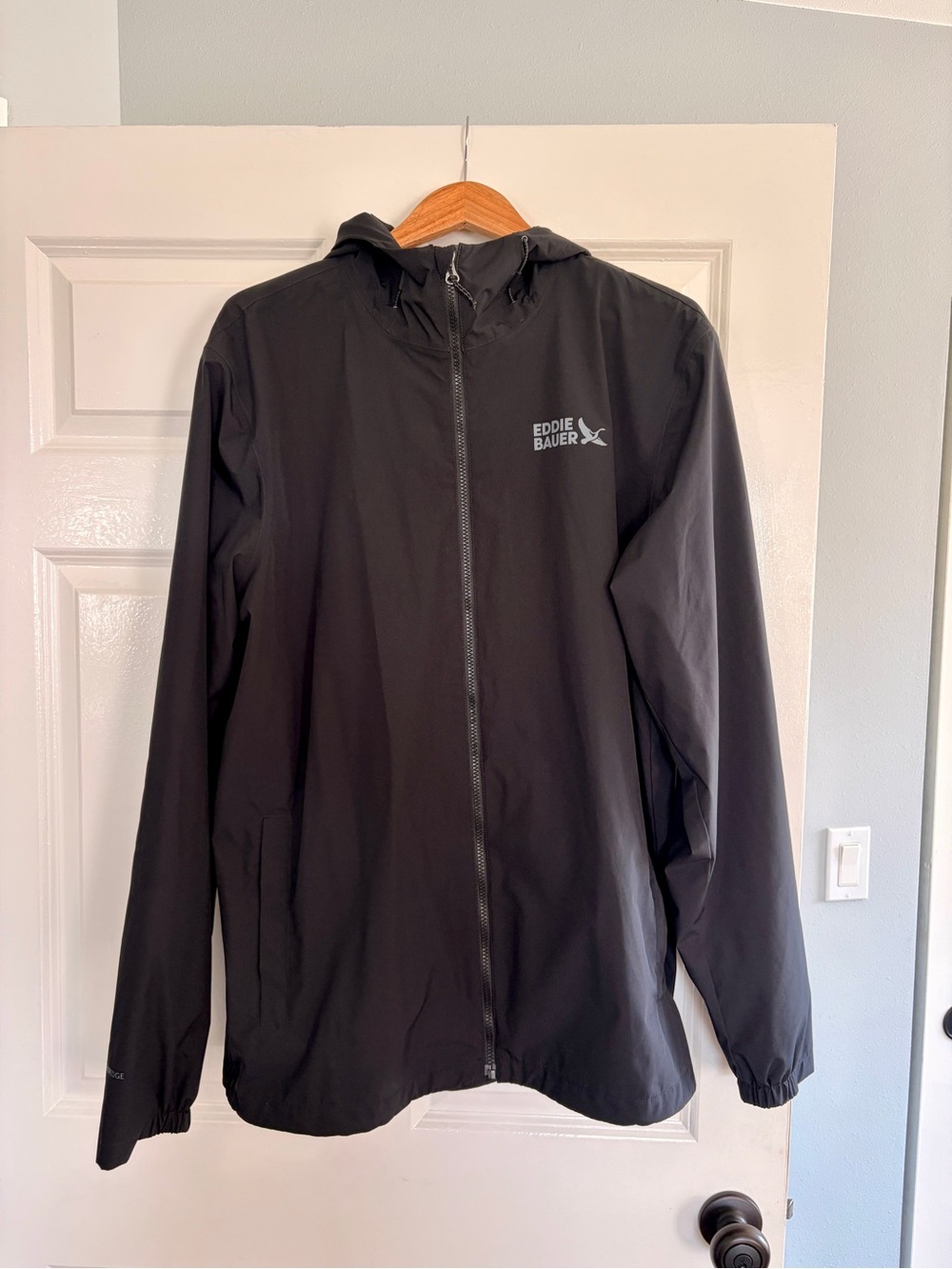 Eddie Bauer Black Hooded Rain Coat Jacket